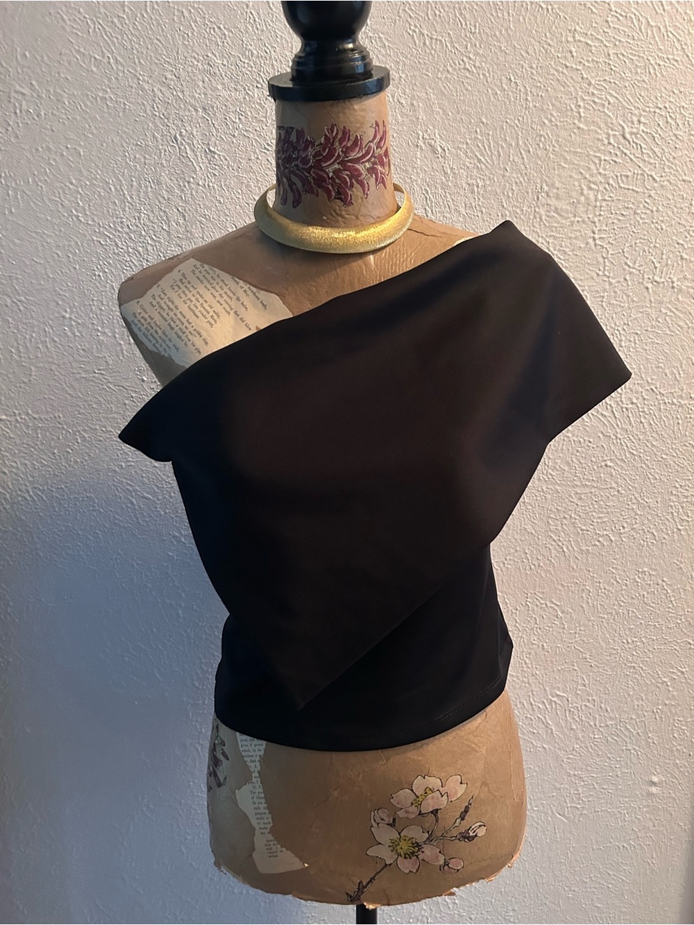 Zara Black One-Shoulder Draped Crop Top